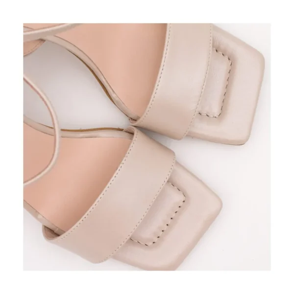 New Megan - Sandalias Comodas De Piel Nacarada Con Tacon Ancho Alto