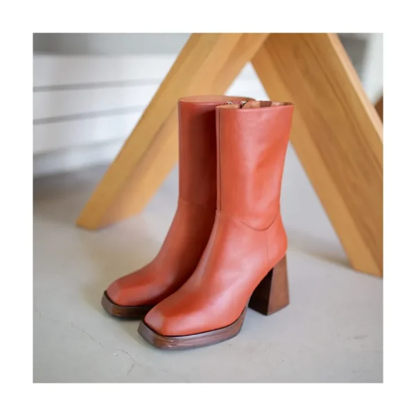 Olama - Botas De Mujer Comodas De Piel Con Tacon Chunky Y Plataforma