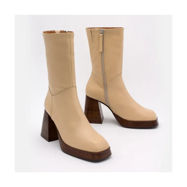 Olama - Botas De Mujer Comodas De Piel Con Tacon Chunky Y Plataforma