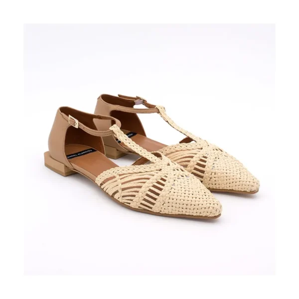 Pulp - Sandalia De Rafia T-Strap Con Puntera Y Talon Cerrado.